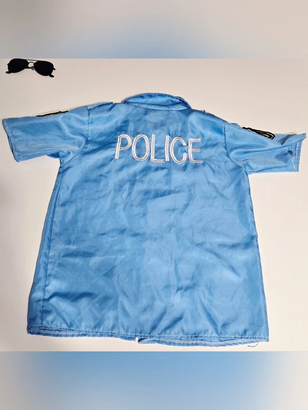 Kids XL Police Officer Halloween Costume Shirt Skirt Hat Badge Set